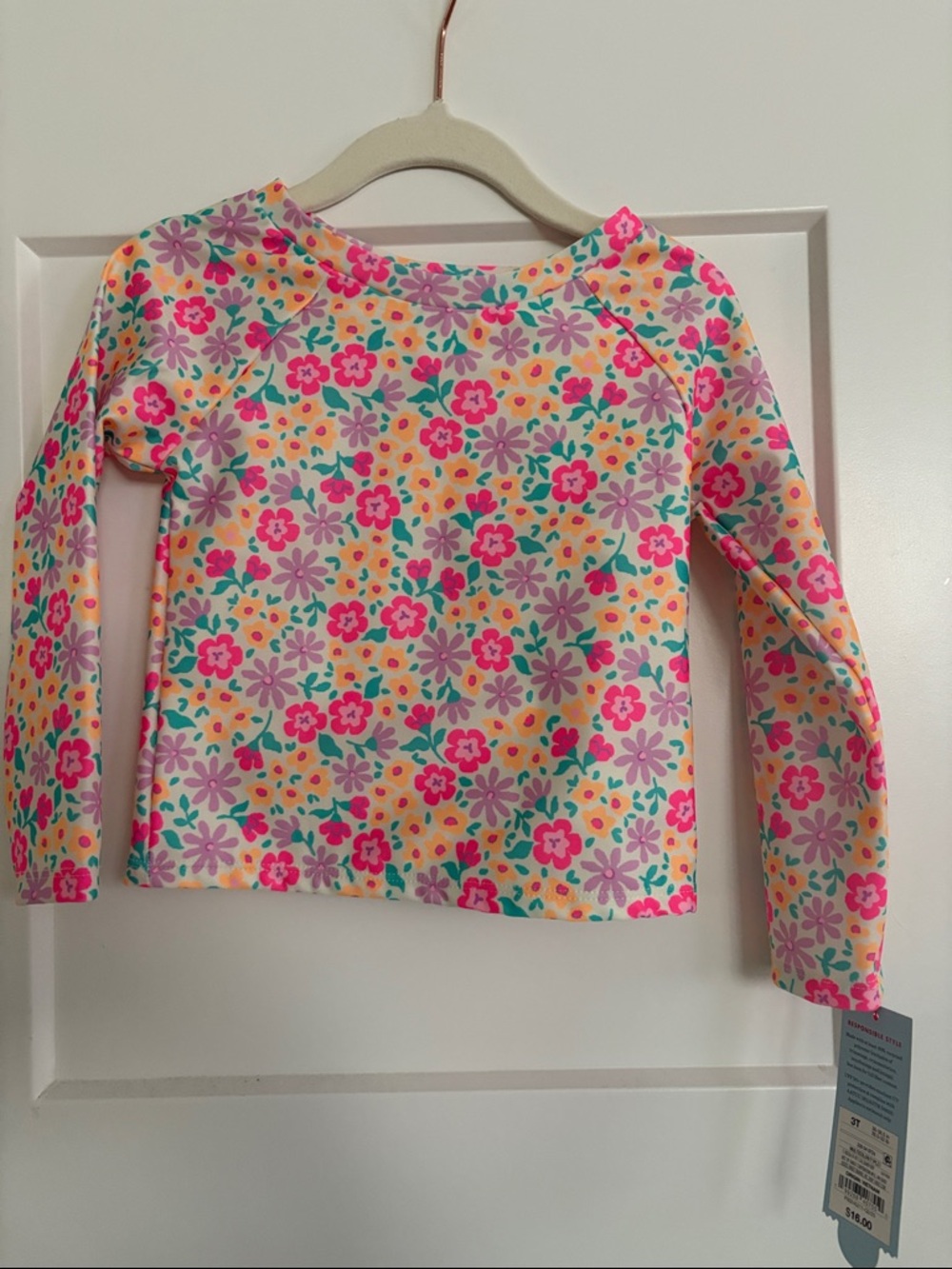 NWT Cat & Jack Girls Floral Long-Sleeve Rash Guard Top - Pink Multi